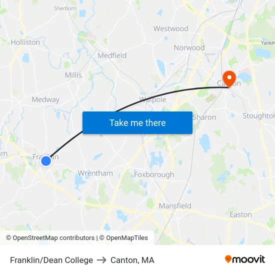 Franklin/Dean College to Canton, MA map