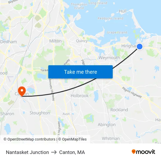 Nantasket Junction to Canton, MA map