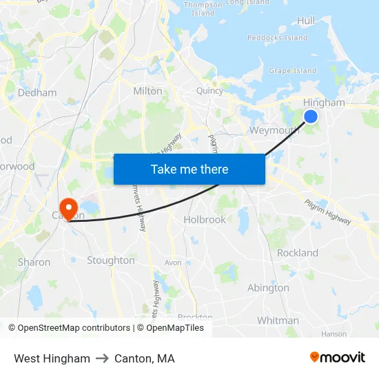 West Hingham to Canton, MA map