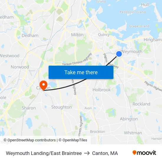 Weymouth Landing/East Braintree to Canton, MA map