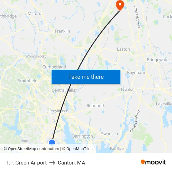 T.F. Green Airport to Canton, MA map