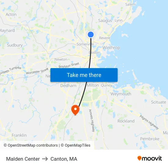 Malden Center to Canton, MA map