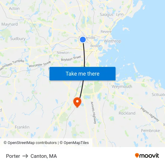 Porter to Canton, MA map