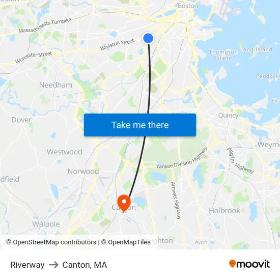 Riverway to Canton, MA map