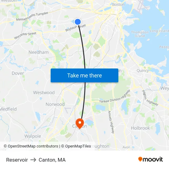 Reservoir to Canton, MA map