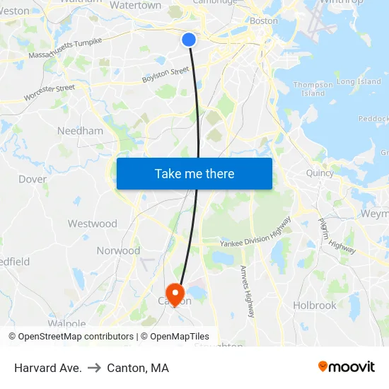 Harvard Ave. to Canton, MA map