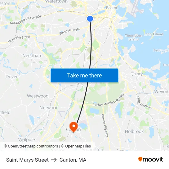 Saint Marys Street to Canton, MA map