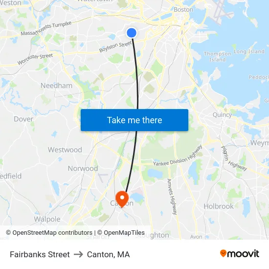 Fairbanks Street to Canton, MA map