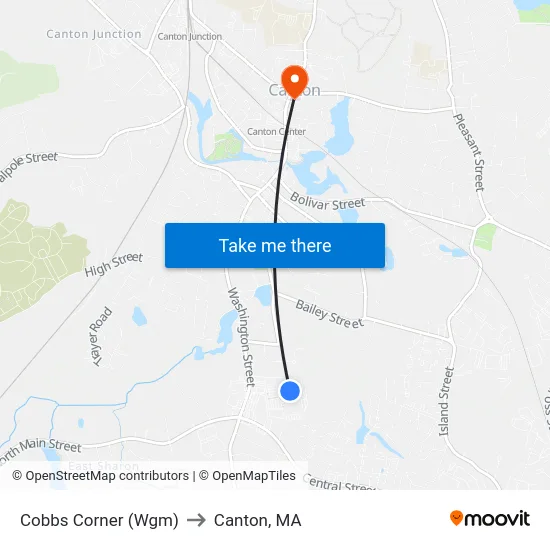 Cobbs Corner (Wgm) to Canton, MA map