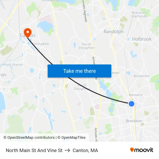 North Main St And Vine St to Canton, MA map