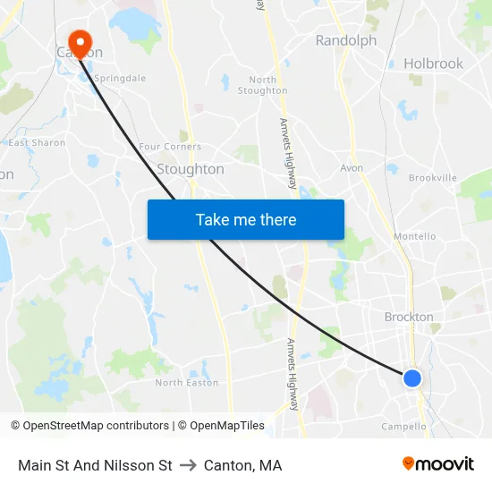 Main St And Nilsson St to Canton, MA map