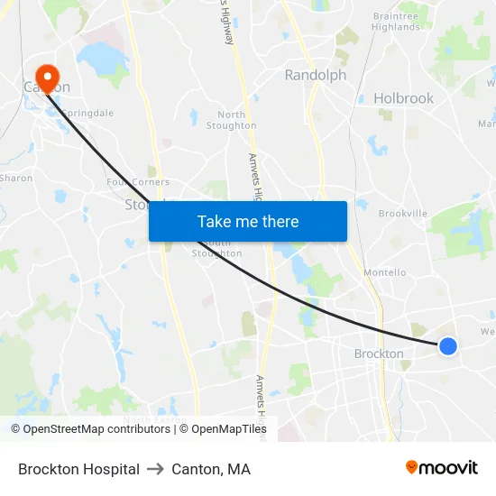 Brockton Hospital to Canton, MA map