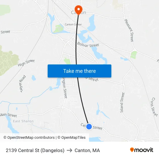 2139 Central St (Dangelos) to Canton, MA map