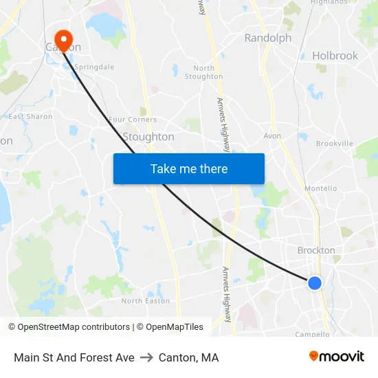 Main St And Forest Ave to Canton, MA map