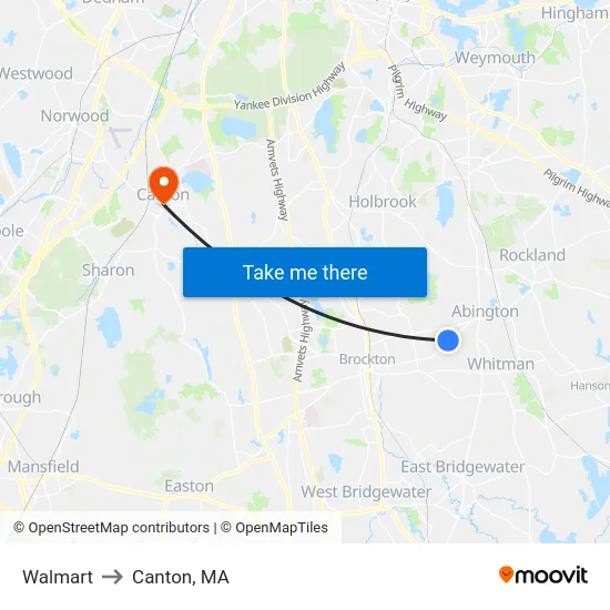 Walmart to Canton, MA map