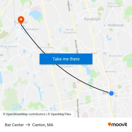 Bat Center to Canton, MA map