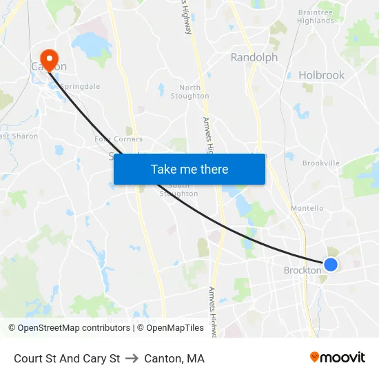 Court St And Cary St to Canton, MA map