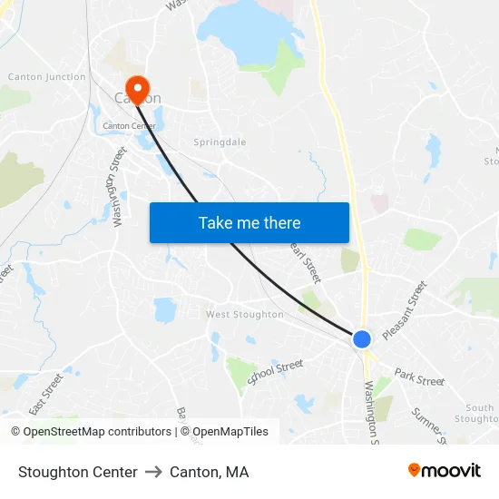 Stoughton Center to Canton, MA map