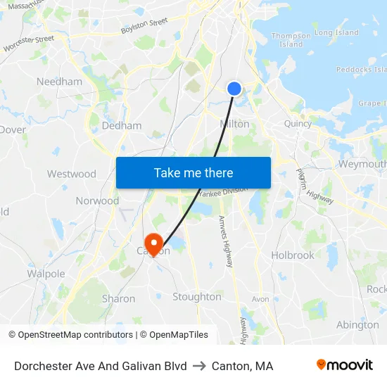 Dorchester Ave And Galivan Blvd to Canton, MA map