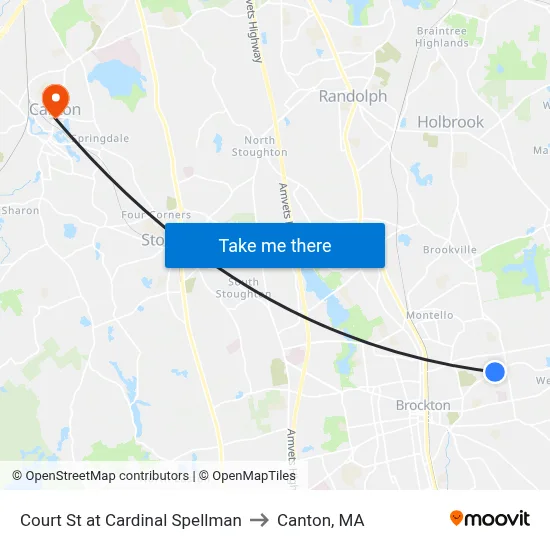 Court St at Cardinal Spellman to Canton, MA map