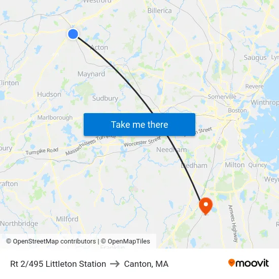 Rt 2/495 Littleton Station to Canton, MA map