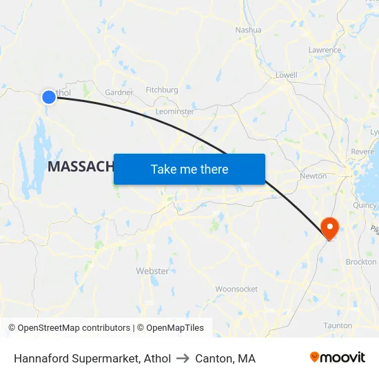 Hannaford Supermarket, Athol to Canton, MA map