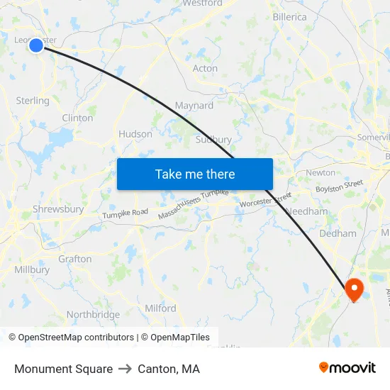 Monument Square to Canton, MA map
