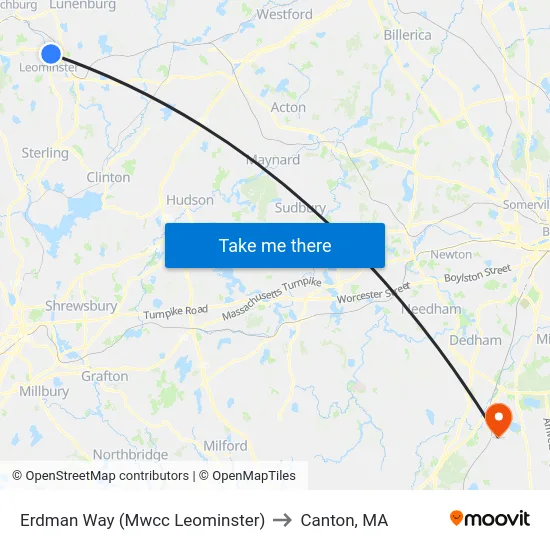 Erdman Way (Mwcc Leominster) to Canton, MA map
