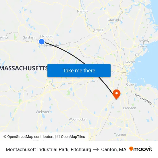 Montachusett Industrial Park, Fitchburg to Canton, MA map