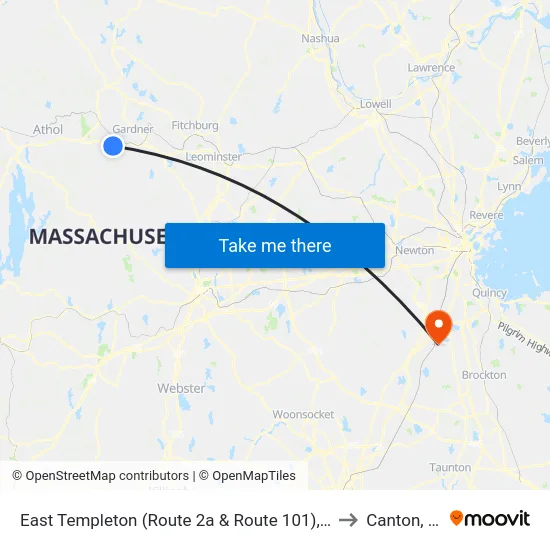 East Templeton (Route 2a & Route 101),Gardner to Canton, MA map