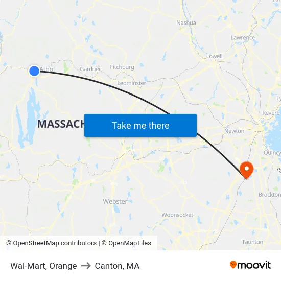 Wal-Mart, Orange to Canton, MA map