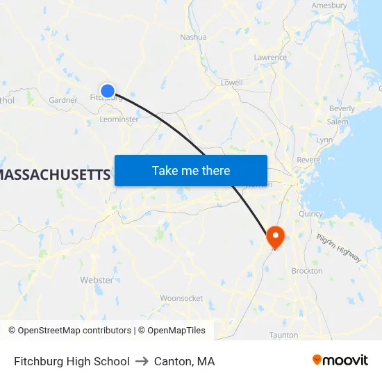 Fitchburg High School to Canton, MA map