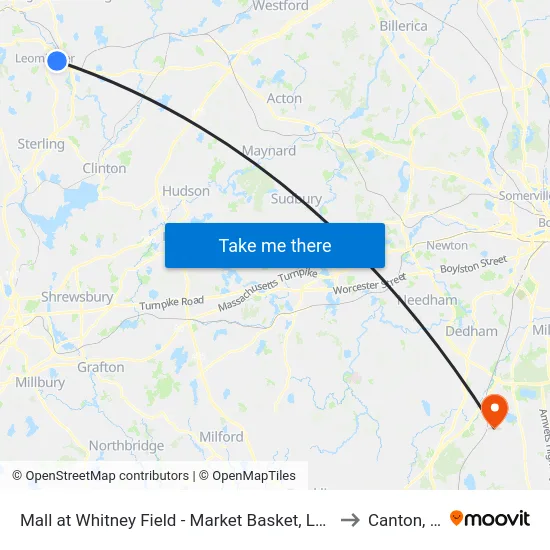 Mall at Whitney Field - Market Basket, Leominster to Canton, MA map