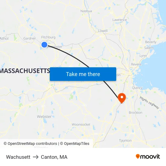 Wachusett to Canton, MA map
