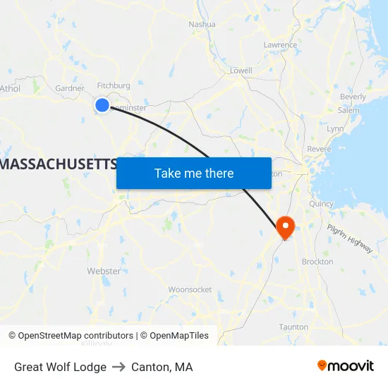 Great Wolf Lodge to Canton, MA map