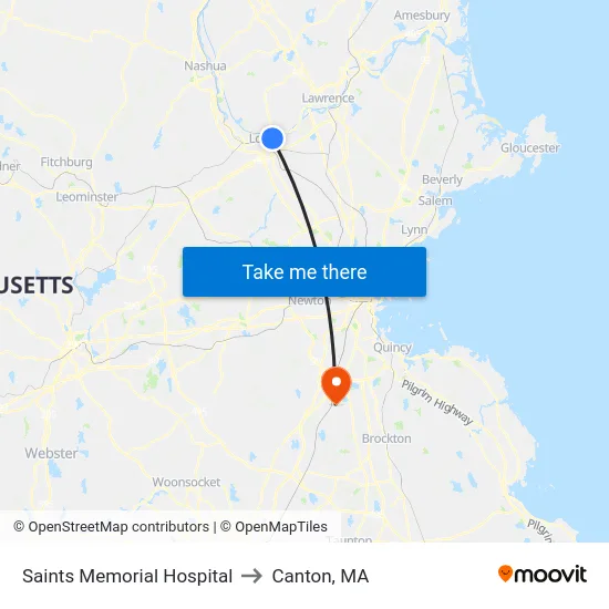 Saints Memorial Hospital to Canton, MA map