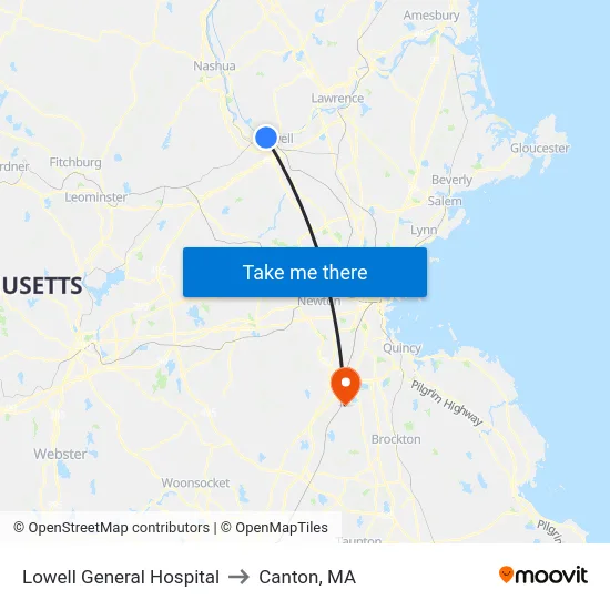Lowell General Hospital to Canton, MA map