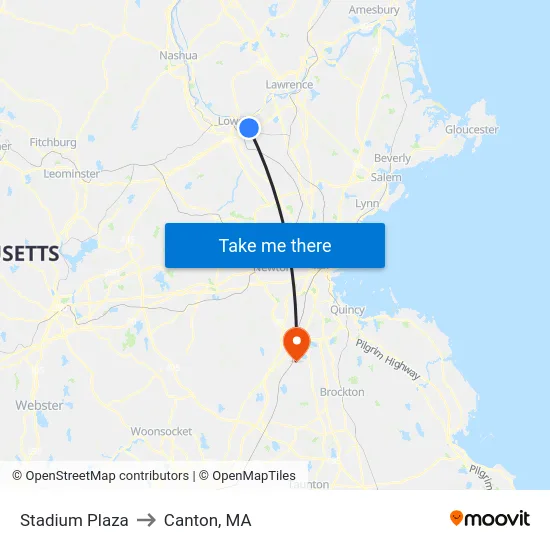 Stadium Plaza to Canton, MA map