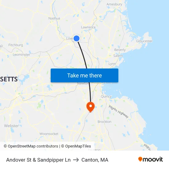 Andover St & Sandpipper Ln to Canton, MA map