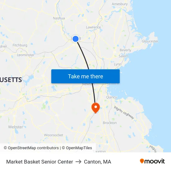 Market Basket Senior Center to Canton, MA map