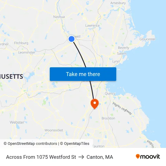 Across From 1075 Westford St to Canton, MA map