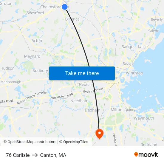 76 Carlisle to Canton, MA map