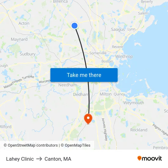 Lahey Clinic to Canton, MA map