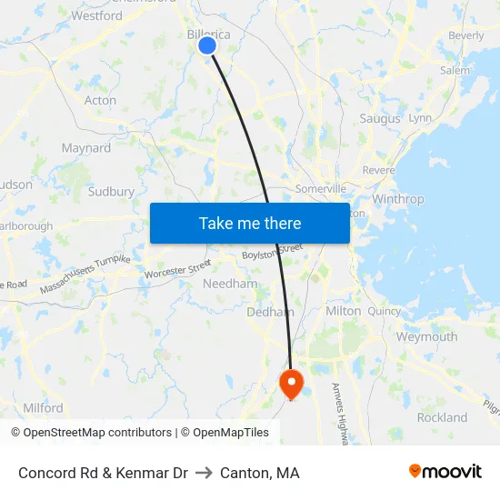 Concord Rd & Kenmar Dr to Canton, MA map