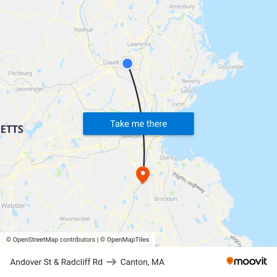 Andover St & Radcliff Rd to Canton, MA map