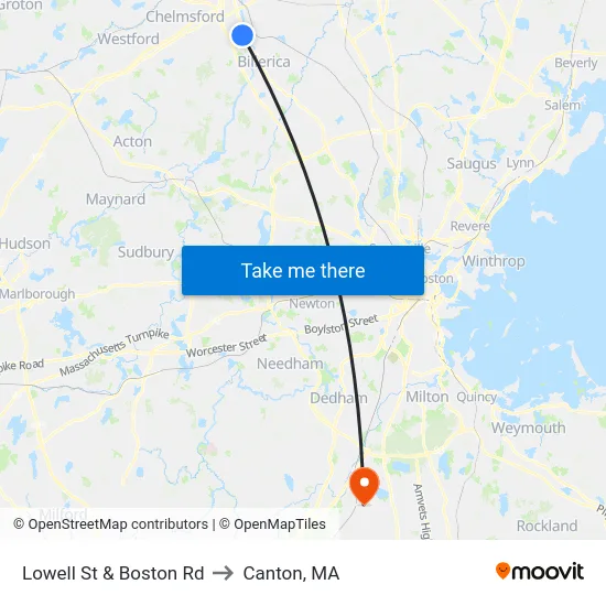 Lowell St & Boston Rd to Canton, MA map