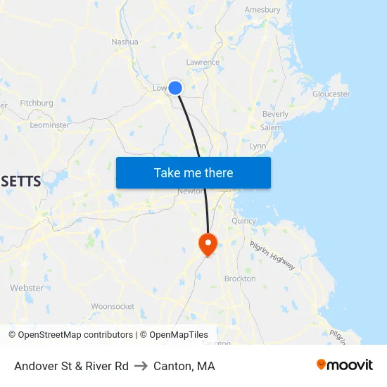 Andover St & River Rd to Canton, MA map