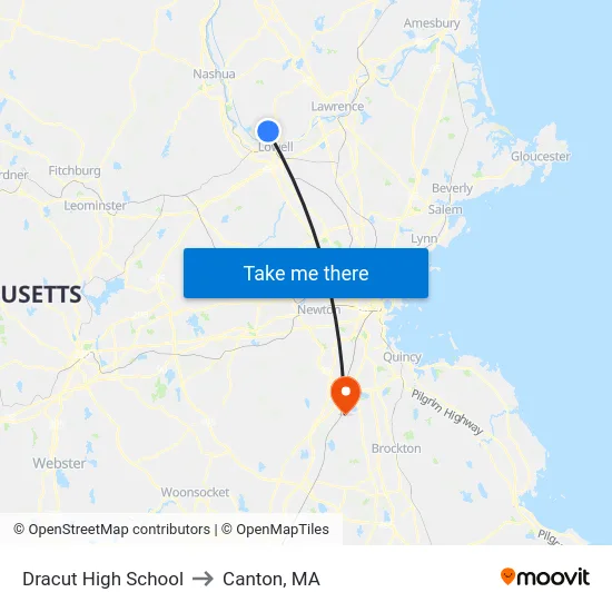 Dracut High School to Canton, MA map