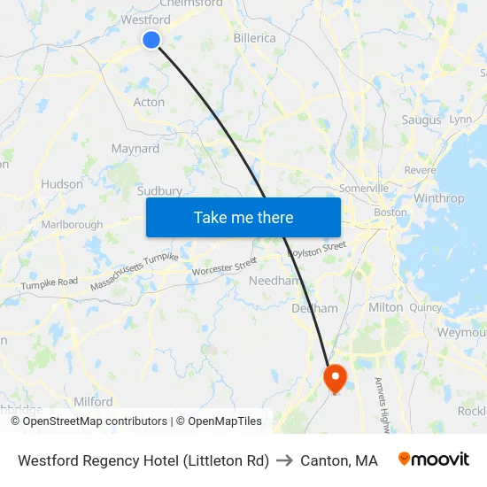 Westford Regency Hotel (Littleton Rd) to Canton, MA map