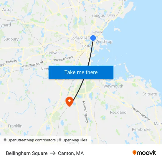 Bellingham Square to Canton, MA map